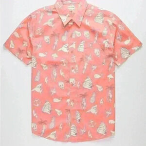 Public Access sea bound shark pineapple ship print summer button front shirt L